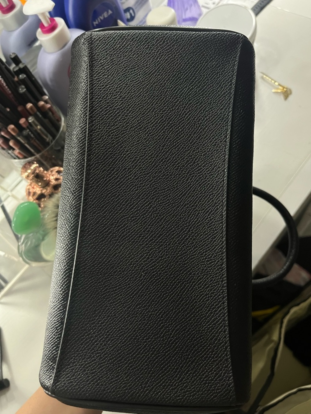 Coach Black Leather Mini Satchel with Furry Pom Charm - Picture 3 of 5